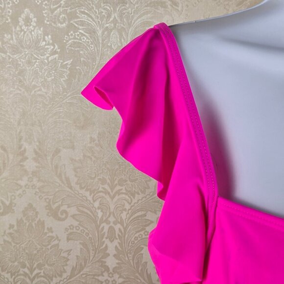 Eomenie Size Medium Hot Pink One Piece Swimsuit Ruffle Ruching Adj Straps NWT - Picture 3 of 14